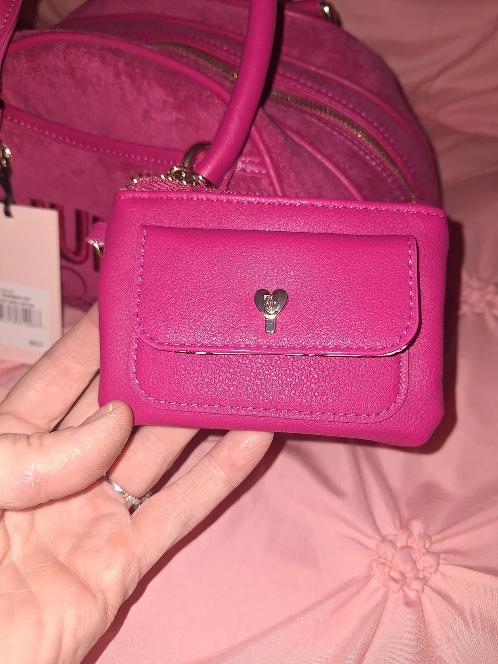 EXCLUSIVE Juicy Couture Pink Velvet Dome Satchel with Heart Charm